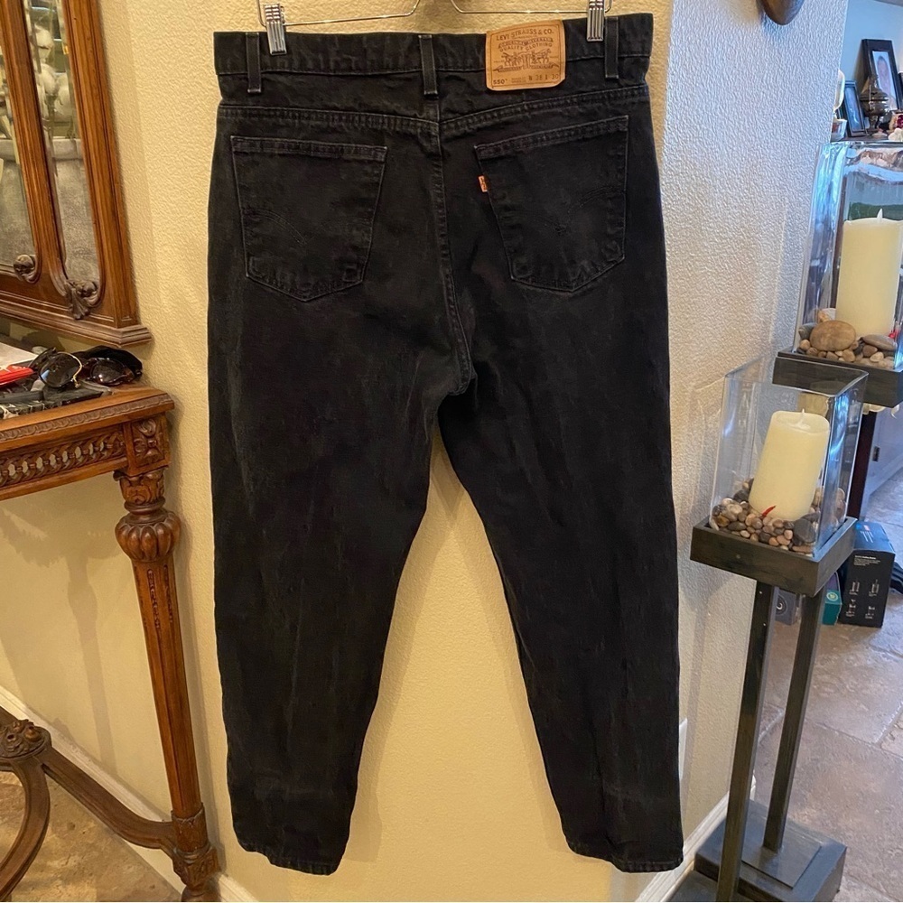 Vintage LEVI’S 550 Orange Tab Relaxed Fit Tapered Black Denim Jeans Size 38x30